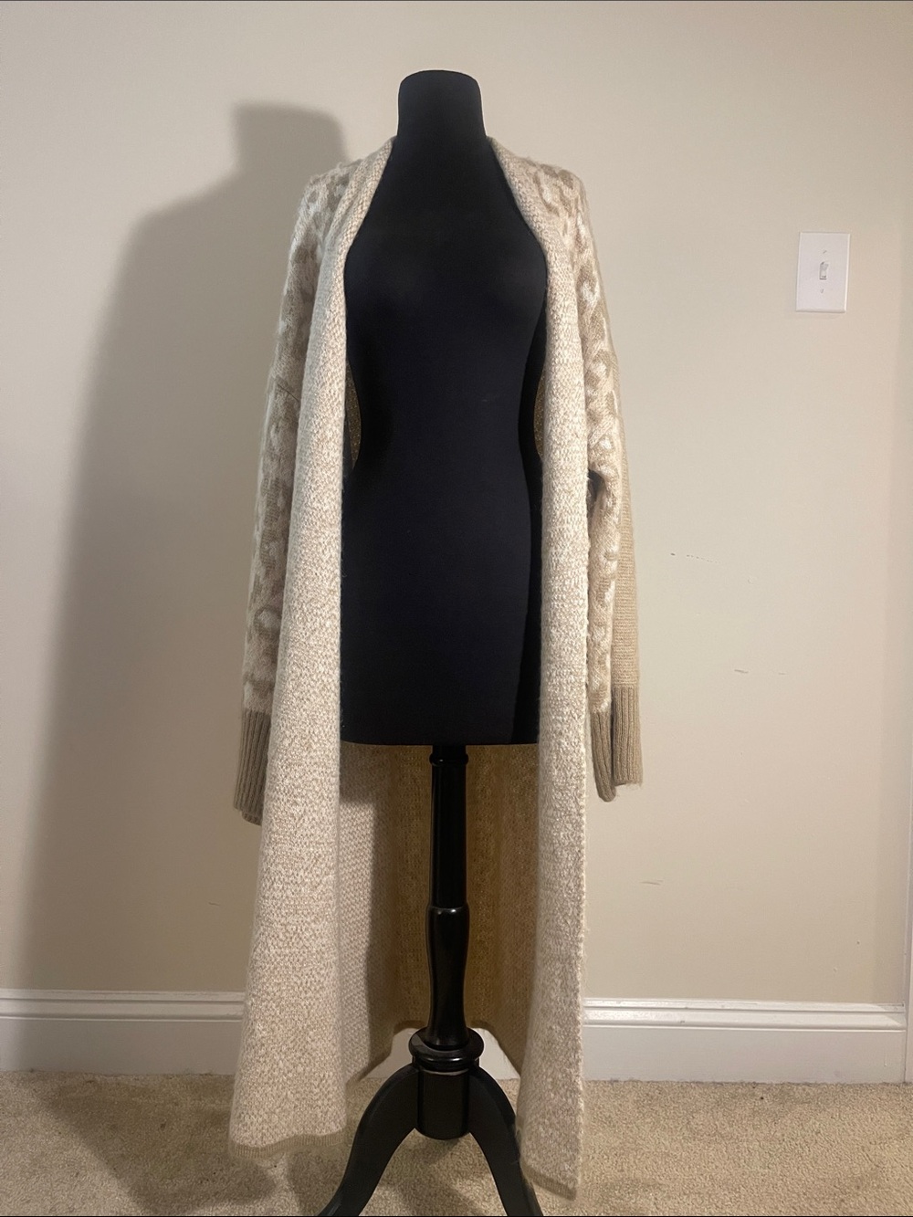 Topshop Neutral Cream Open-Front Long Knit Cardigan Sweater
